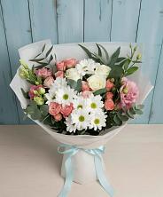 Букет цветов из:  Розы, Лизиантусы и Хризантемы в Киевском