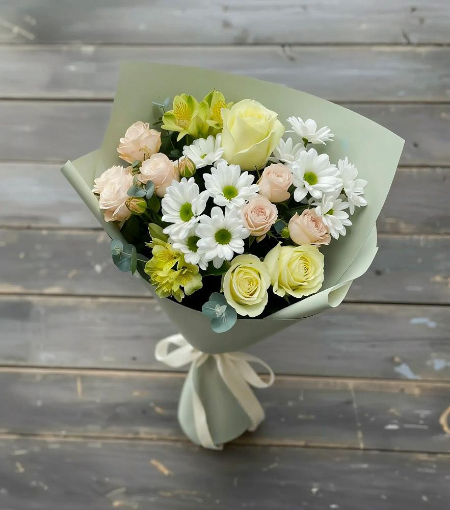 Букет цветов из: Альстромерии, Розы и Хризантемы в Киевском
