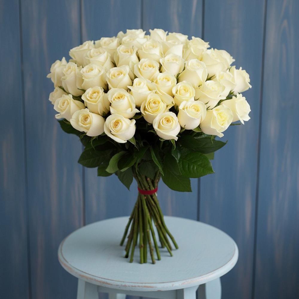 Букет 51 Белая роза Эдлесс Лав в Киевском