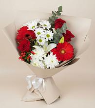 Букет цветов из:  Розы, Хризантемы, Герберы и Лилии в Киевском