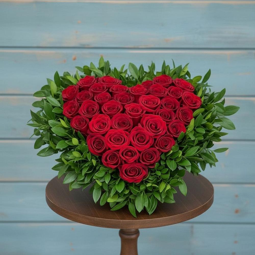 Цветочная композиция из Розы в виде сердца в Киевском