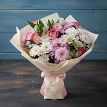 Букет цветов из:  Хризантемы, Альстромерии и Розы в Киевском