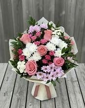 Букет цветов из:  Альстромерии, Гвоздики, Розы и Хризантемы в Киевском