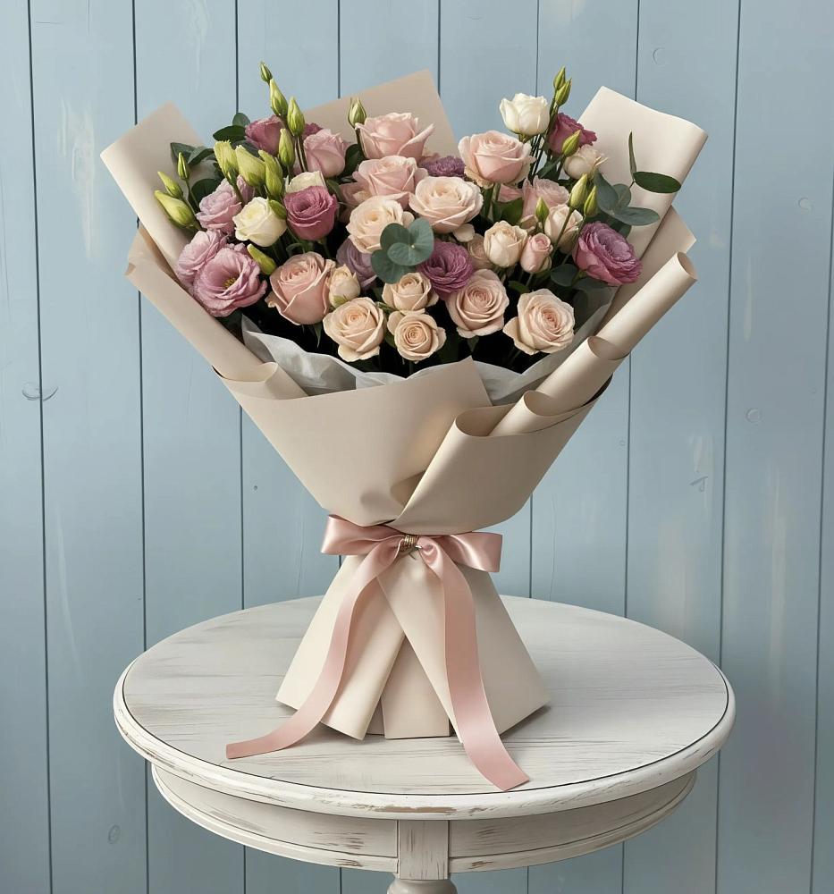 Букет цветов из: Розы и Лизиантусы в Киевском