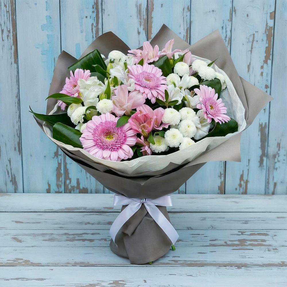 Букет цветов из: Герберы, Альстромерии и Хризантемы в Киевском